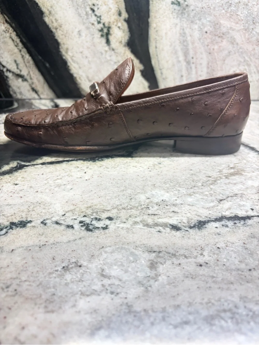 A. Testoni Brown Genuine Ostrich Leather Loafers Italy UK 8 G US ~9.5